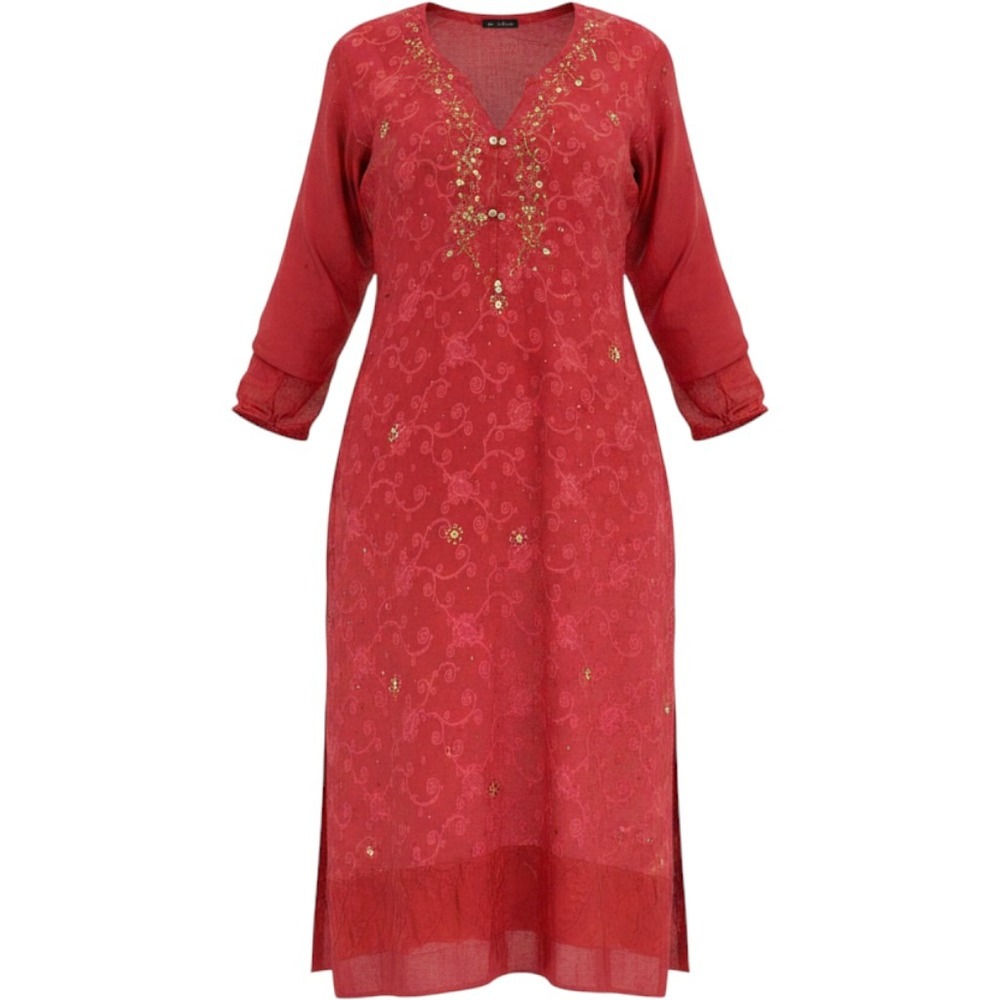 Agha Noor Red Embroidered Kurta Tunic Gold Sequin Embellished XL Womens